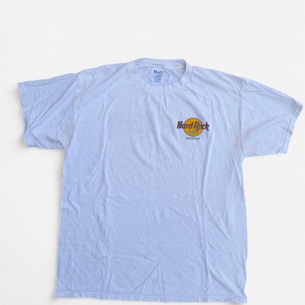 Vintage Hard Rock Cafe Cabo San Lucas White Graphic T-Shirt Y2K Mens L Oversized